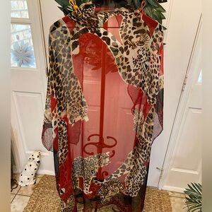 Vintage Beautiful Large Animal Print Leopard Print w Leopard Cats Scarf Unique